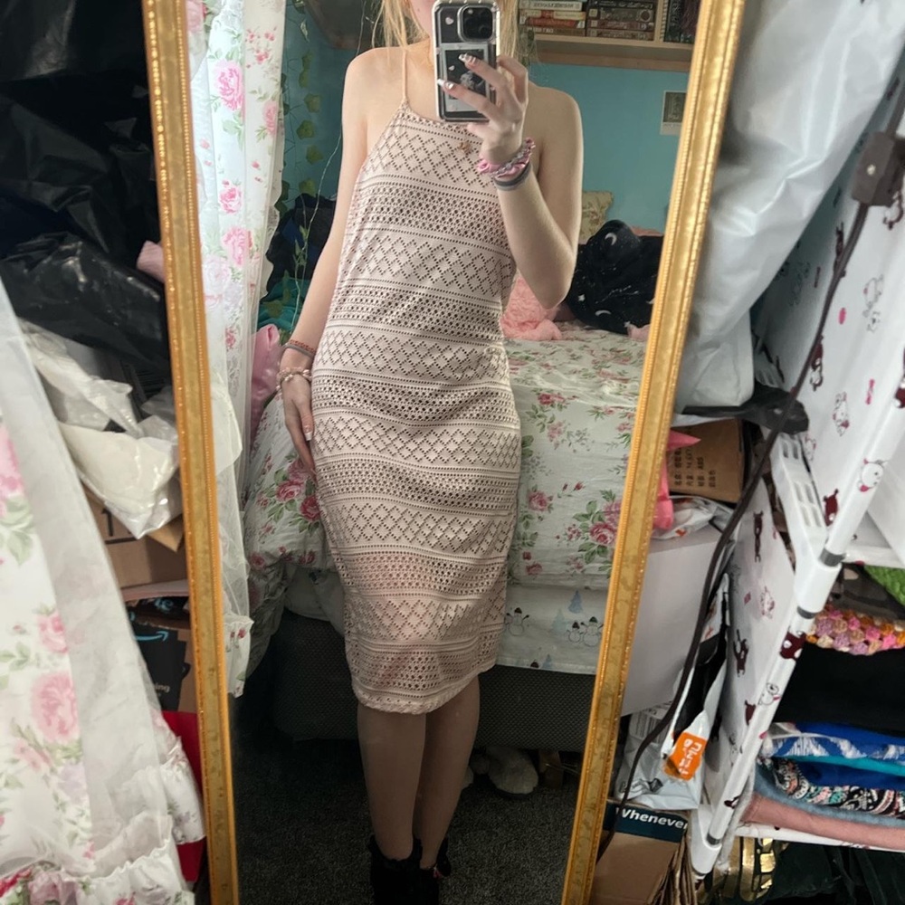 Elegant Beige Halter Dress